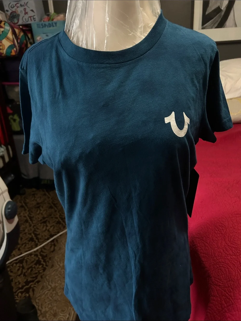 True Religion Men's Teal Blue Logo Crewneck Tee size large NWOT nwt